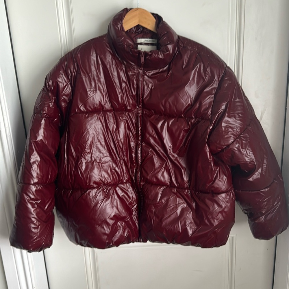 Super Cute Like New Shiny Dark Red Puffy Jacket, XL